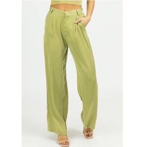 Emory Park Pleated Wide Leg Trousers S Chartreuse Green High Rise Dress Pants